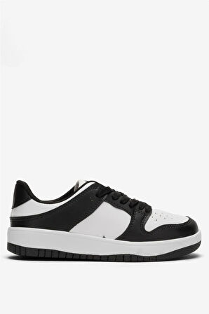 Unisex Bağcıklı Spor Sneaker Ayakkabı BEYAZ - SİYAH