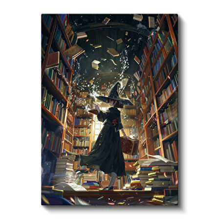 Büyücü Kütüphanesi - Uçuşan Kitaplar Serisi Anime Kanvas Tablo