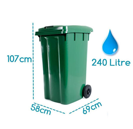 Omnipazar SY-6510 Tekerlekli Kapaklı Plastik Çöp Konteyneri 240 lt 