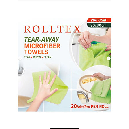 Rolltex Yırt Kopar %100 Mikrofiber Temizlik Bezi 30X30CM 20'li Yeşil Renk