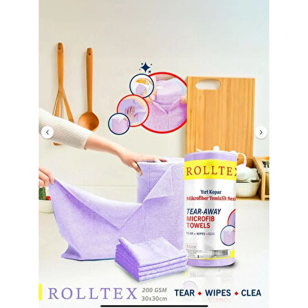 Rolltex 4'lü Paket 80'li 30X30CM Yırt Kopar %100 Mikrofiber Temizlik Bezi 4 Renk