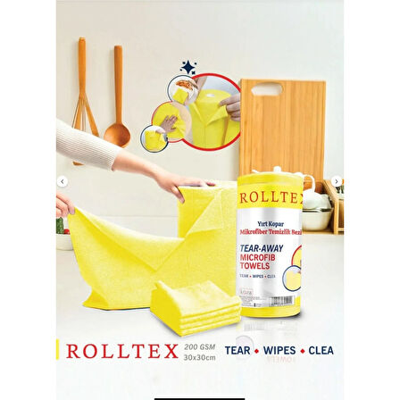 Rolltex 4'lü Paket 80'li 30X30CM Yırt Kopar %100 Mikrofiber Temizlik Bezi 4 Renk