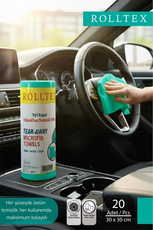 ROLLTEX Yırt Kopar %100 Mikrofiber Temizlik Bezi 30x30cm 20'li Mavi Renk