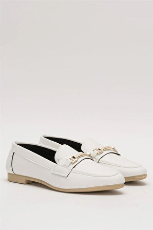 Kadın Babet Toka Detaylı Şık Rahat Günlük Ayakkabı BEYAZ