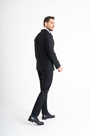 Slim Fit Yelekli Smokin - Siyah 46