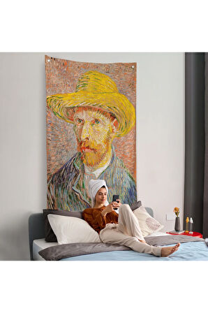 Vincent van Gogh - Hasır Şapkalı Otoportre Duvar Örtüsü-7449