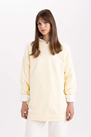 DeFacto Bisiklet Yaka Sırt Baskılı İçi Yumuşak Tüylü Kalın Sweatshirt Tunik C5418AX24SPYL509