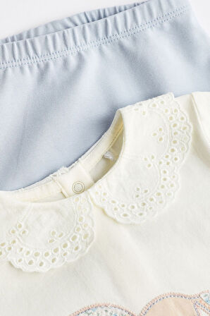 Next Baby Pamuklu Mavi Tavşan Desenli Uzun Kollu Taytlı Alt Üst Takım