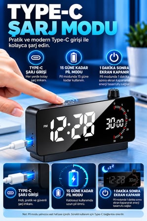 HyMark Görsel Zamanlayıcı LED Şarj Edilebilir Dijital Çalar Saat