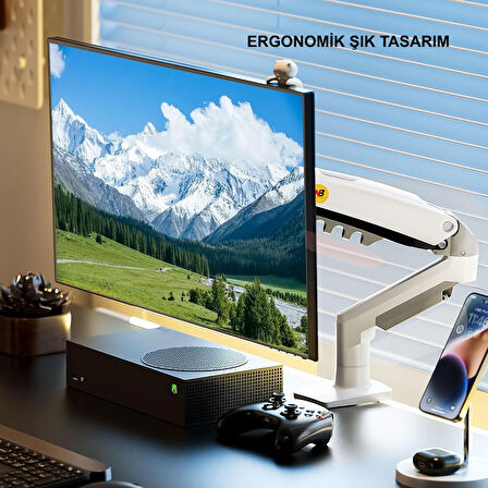 TriLine NB F80-XE Beyaz 17-30" Amortisörlü 2-9Kg Ergonomik Monitör Tutucu Vesa Monitör Standı