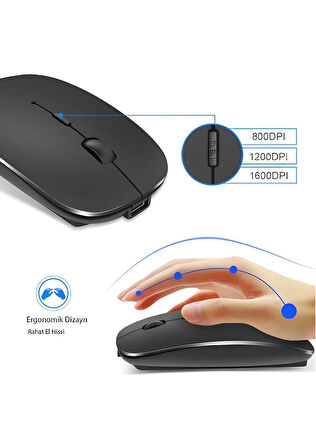 AnaWay shopping Bluetooth Şarjlı 2.4GHz Kablosuz Mouse | Sessiz Tıklama | Ergonomik Tasarım | Telefon,Tablet, PC, Mac, Laptop Uyumlu