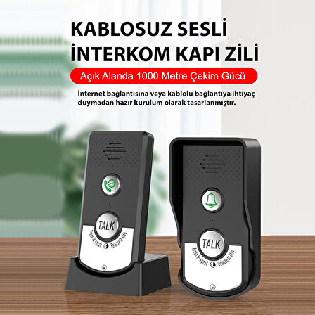 HyMark İnterkom Elektronik Kablosuz 2 Yönlü Ses İletimi Telsiz Uzun Menzilli Kablosuz Kapı Zili Ünitesi Su Geçirmez