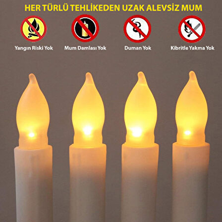 HyMark Titreyen Dekoratif Led Mum 12 Adet Alevsiz Konik Şekilli Uzaktan Kumandalı