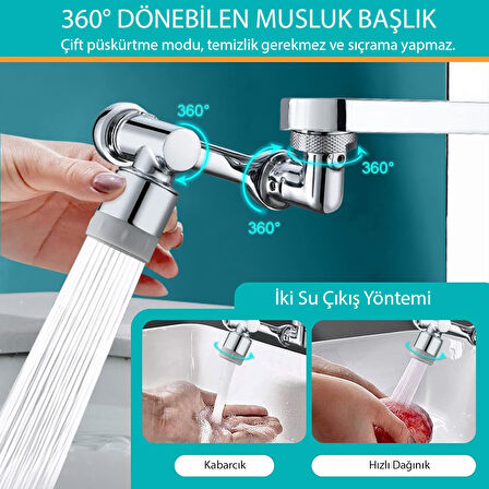 HyMark 1080 Derece Dönebilen Evrensel 2 Modlu Robotik Kol Mutfak Banyo Musluk Başlığı