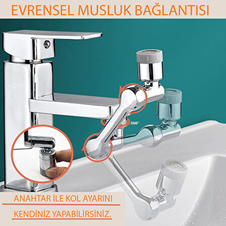 HyMark 1080 Derece Dönebilen Evrensel 2 Modlu Robotik Kol Mutfak Banyo Musluk Başlığı