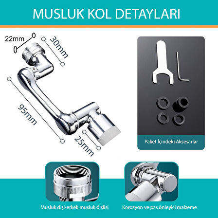 HyMark 1080 Derece Dönebilen Evrensel 2 Modlu Robotik Kol Mutfak Banyo Musluk Başlığı