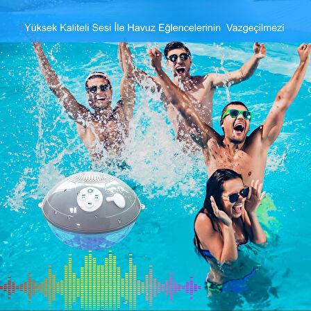 HyMark Bluetooth BT601 Havuz Hoparlörü Renkli RGB Led Işık IP68 Su Geçirmez Dahili Şarjlı Pilli Ses Bombası