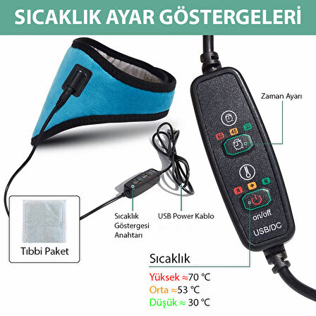 HyMark Servikal USB 3 Seviye Sıcaklık Elektrikli Zaman Ayarlı Boyun Masaj Aleti