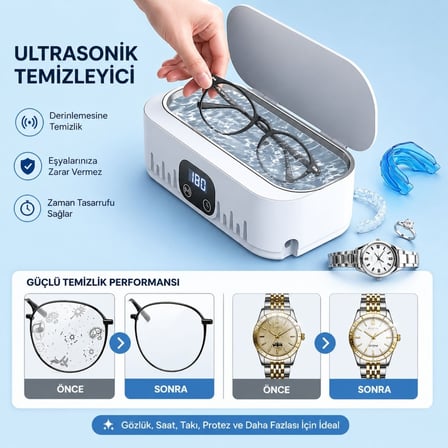 HyMark Ultrasonik Temizleyici Gözlük Takı Temizleme Makinesi 220V Dijital Ultrasonik Yıkama Cihazı