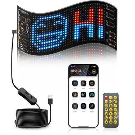 HyMark Programlanabilir 17x7cm Matrix Kayan Yazı Emoji LED Ekran Tabela Araba Bluetooth APP Kontrol USB LED