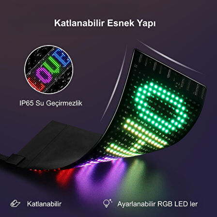 HyMark Programlanabilir 17x7cm Matrix Kayan Yazı Emoji LED Ekran Tabela Araba Bluetooth APP Kontrol USB LED