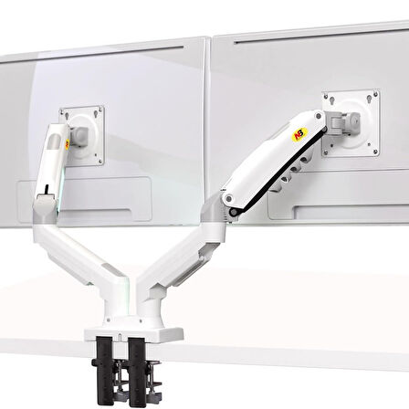 TriLine NB F160 Beyaz 17-27" Çift Kol Monitör Tutucu 2-9 kg Amostisörlü Vesa Monitör Standı