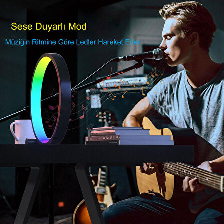 HyMark 10 İnç Akıllı RGB Masaüstü Müzik Ritim Gece Lambası 25cm Alüminyum Halka Led Işığı Masa Lambası