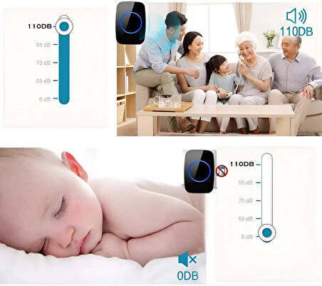 Cacazi Kablosuz Kapı Zili Uzaktan Kumandalı Kapı Zili Led Işıklı Kapı Zili Yüksek Sesli Uzun Mesafeli (1 Buton + 1 Zil)