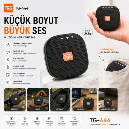 TriLine TG-444 Kablosuz Bluetooth Hoparlör Bisiklet Uyumlu Taşınabilir Outdoor Speaker FM Radyo USB/TF Kart Destekli