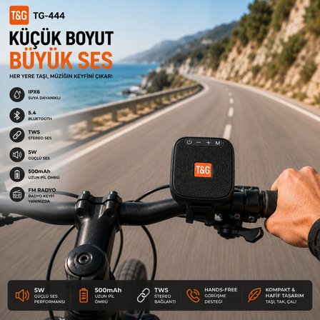 TriLine TG-444 Kablosuz Bluetooth Hoparlör Bisiklet Uyumlu Taşınabilir Outdoor Speaker FM Radyo USB/TF Kart Destekli