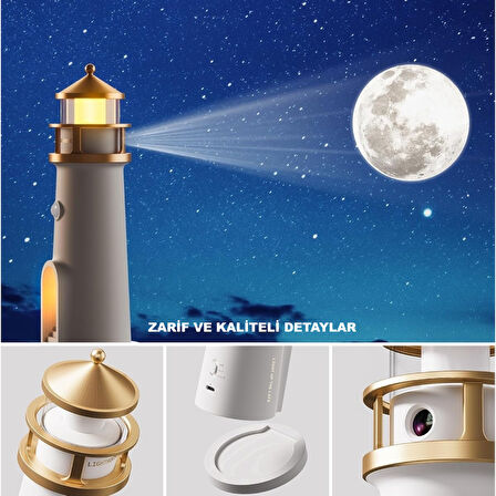 HyMark Deniz Feneri Projektör Ay LED Gece Lambası Kumandalı Kısılabilir Zamanlama