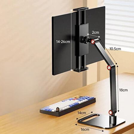 TriLine Monitör Tablet iPad Telefon Tutucu 12-16 İnç Universal Metal 360° Derece Döner Stand