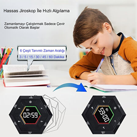 HyMark Altıgen Dijital Geri Sayım Zamanlayıcı LED Ekranlı Görsel Zaman Kontrol Mutfak Ders Mıknatıslı