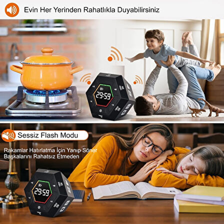 HyMark Altıgen Dijital Geri Sayım Zamanlayıcı LED Ekranlı Görsel Zaman Kontrol Mutfak Ders Mıknatıslı