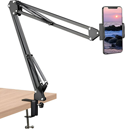 Anaway Shopping Masa Tablet Telefon Tutucu 6"- 11"  Esnek Uzun Kollu 360 Derece Dönebilen Hareketli Masa Tablet Telefon Tutacağı Multi Fonksiyonel Kıskaçlı Mandanlı Kolay Kurulum Sıra Masa Dolap ve Tezgahlarda Kullanım
