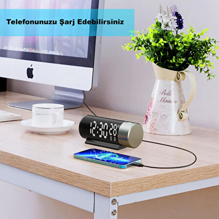 HyMark Projeksiyonlu Silindir USB Güç LED Ekran Çalar Saat Sıcaklık Çift Alarm