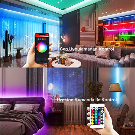 HyMark Tuya Smart Akıllı Şerit LED Bluetooth 5 Metre RGB 16 Milyon Renk Wifi Kumandalı