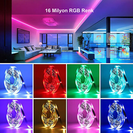 HyMark Tuya Smart Akıllı Şerit LED Bluetooth 5 Metre RGB 16 Milyon Renk Wifi Kumandalı