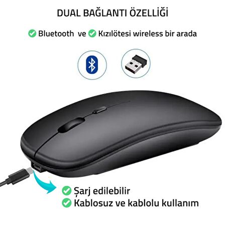 UpWay Kablosuz 100mah Şarjlı Pilli 2.4 Ghz Sessiz Bluetooth Mouse 