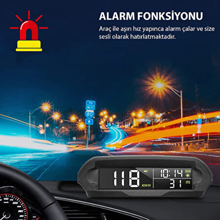 HyMark Evrensel GPS Hız Göstergesi Araç Güneş Enerjili Hız Ölçer S98 HUD Ekranı