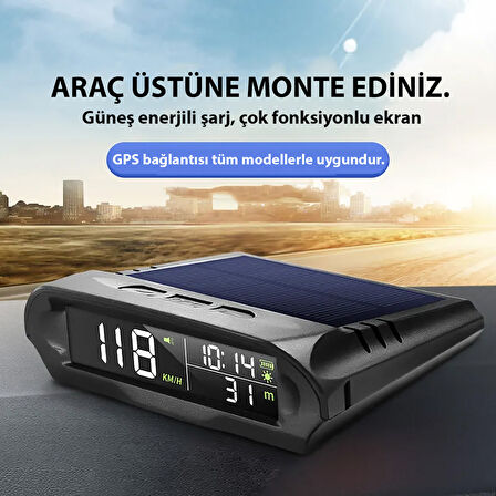 HyMark Evrensel GPS Hız Göstergesi Araç Güneş Enerjili Hız Ölçer S98 HUD Ekranı