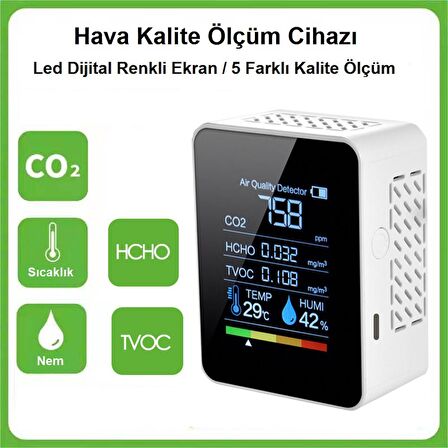 TriLine Dijital 5in1 Hava Dedektörü Hava Kalite Ölçüm Cihazı