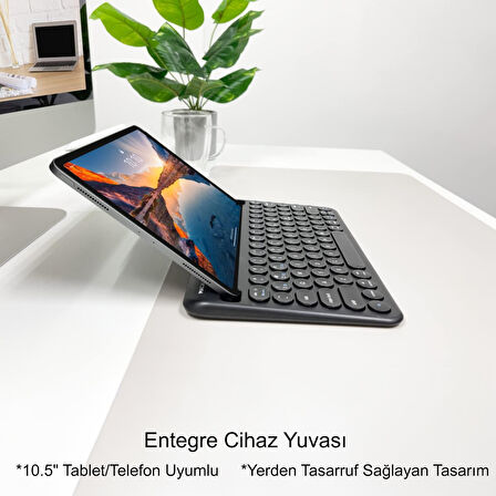 TriLine 78 Yuvarlak Tuşlu İngilizce Bluetooth Tablet Telefon Klavyesi Şarjlı Mini Boy 29x16cm