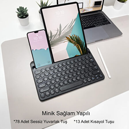 TriLine 78 Yuvarlak Tuşlu İngilizce Bluetooth Tablet Telefon Klavyesi Şarjlı Mini Boy 29x16cm