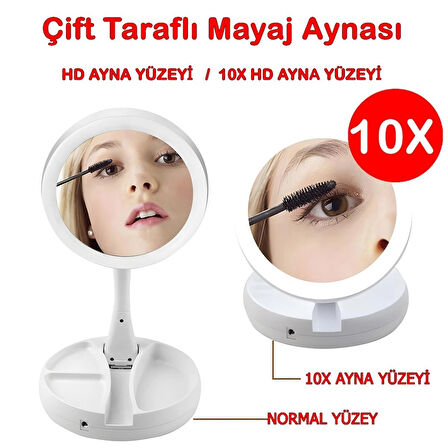 Işıklı Büyüteçli Makyaj Aynası, 10x Büyüteçli 21 Led Işıklı Seyahat Makyaj Aynası, Çift Taraflı Kompakt Ayna, Makyaj Masası ve Seyahat için Işıklı Makyaj Aynası.
