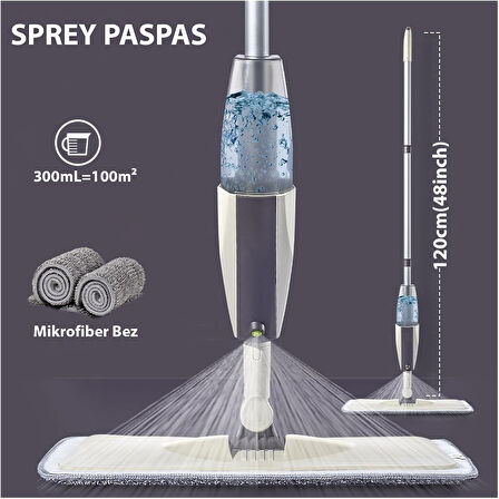 HyMark Sprey Mop Su Deterjan Hazneli 360 Derece Dönen Mikrofiber Bez Temizlik Seti