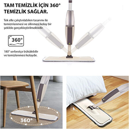 HyMark Sprey Mop Su Deterjan Hazneli 360 Derece Dönen Mikrofiber Bez Temizlik Seti