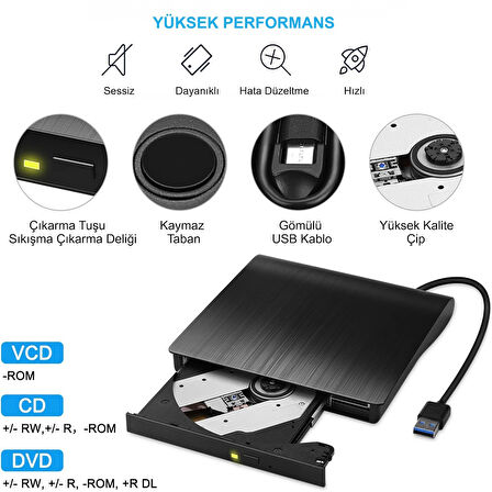 HyMark USB 3.0 Taşınabilir CD DVD Yazıcı Okuyucu Windows Mac Dizüstü Masaüstü Bilgisayar