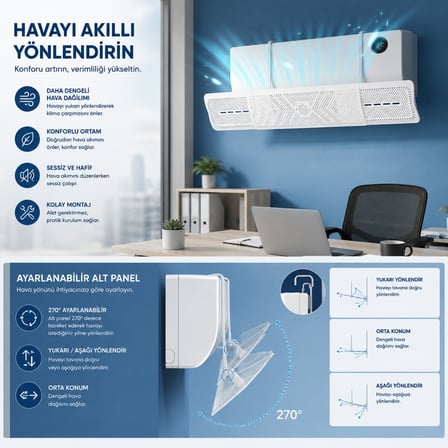 HyMark Askılı Ayarlanabilir 56-95cm Klima Yönlendirici Aparat Klima Rüzgar Önleyici Deflektör
