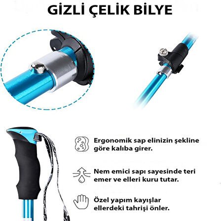 HyMark Trekking Hafif Katlanabilir 105-125cm Dağcı Doğa Kamp Yürüyüş Tırmanma Batonu